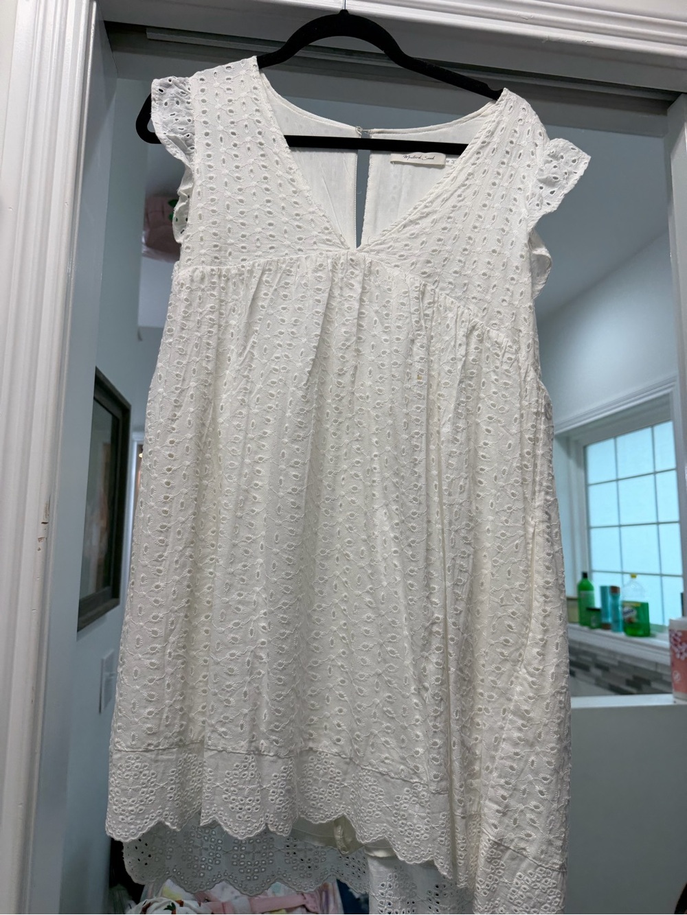 Mustard Seed White Eyelet V-Neck Mini Dress